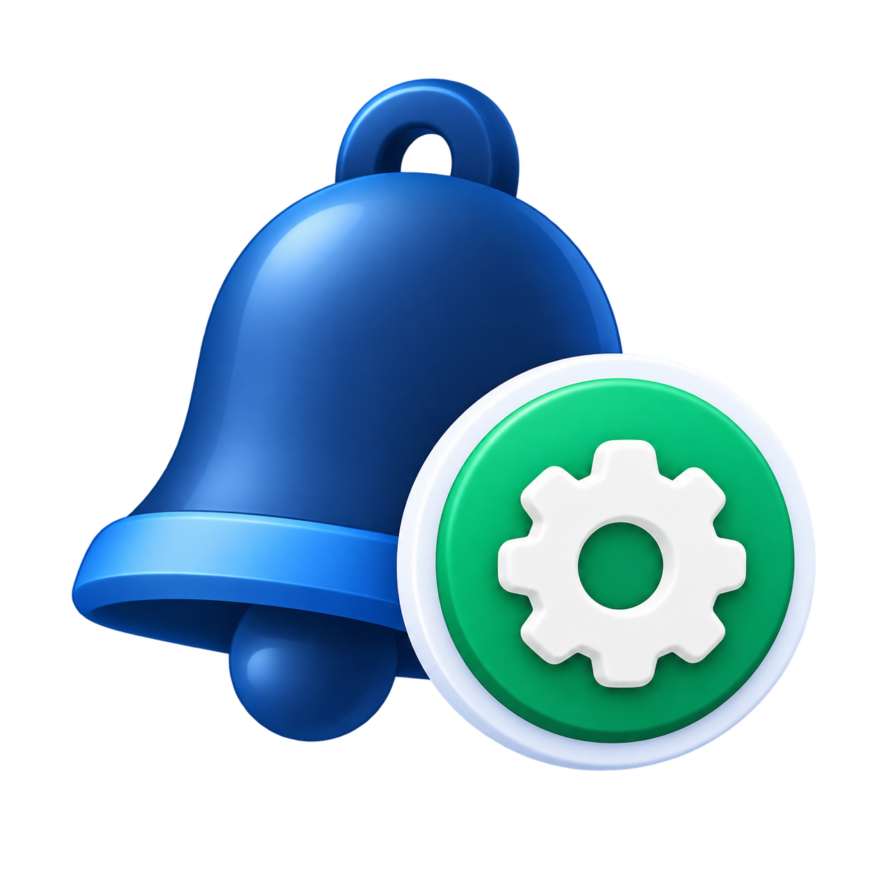 3D Notification Bell with Gear Badge