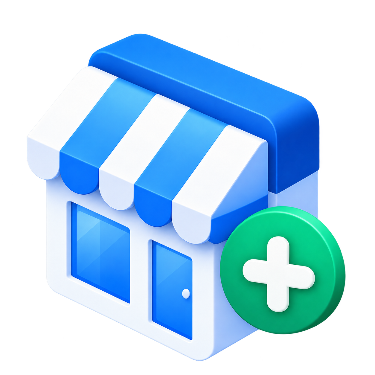 Glossy Blue Storefront with Green Add Badge