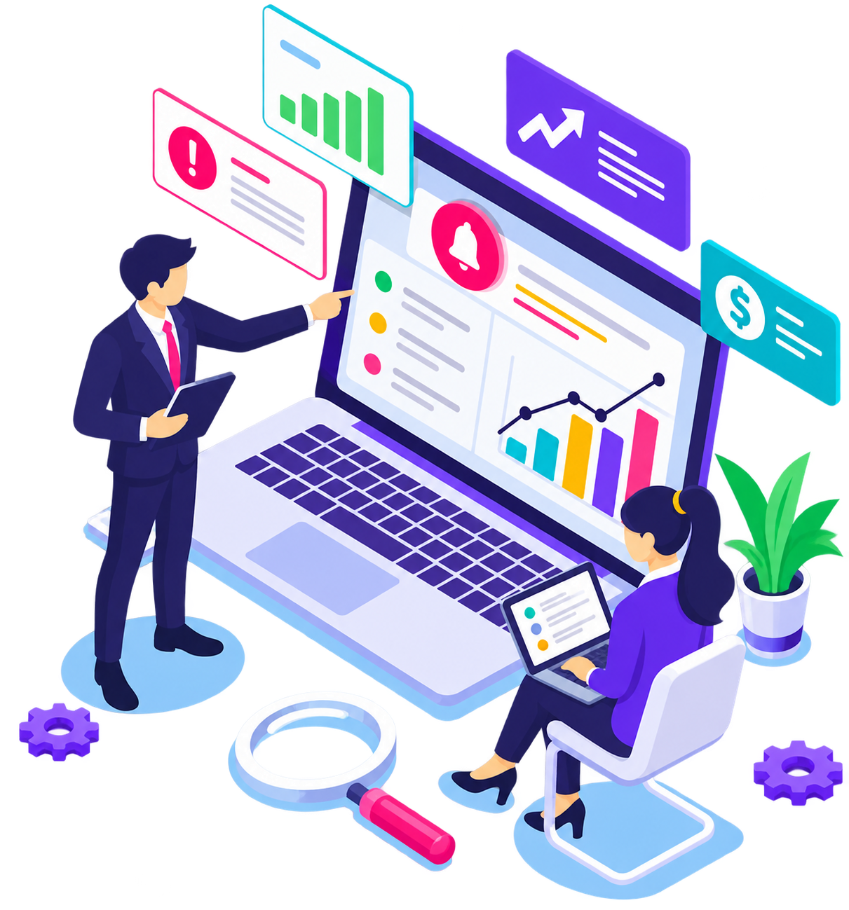 Isometric Business Analytics Dashboard Scene